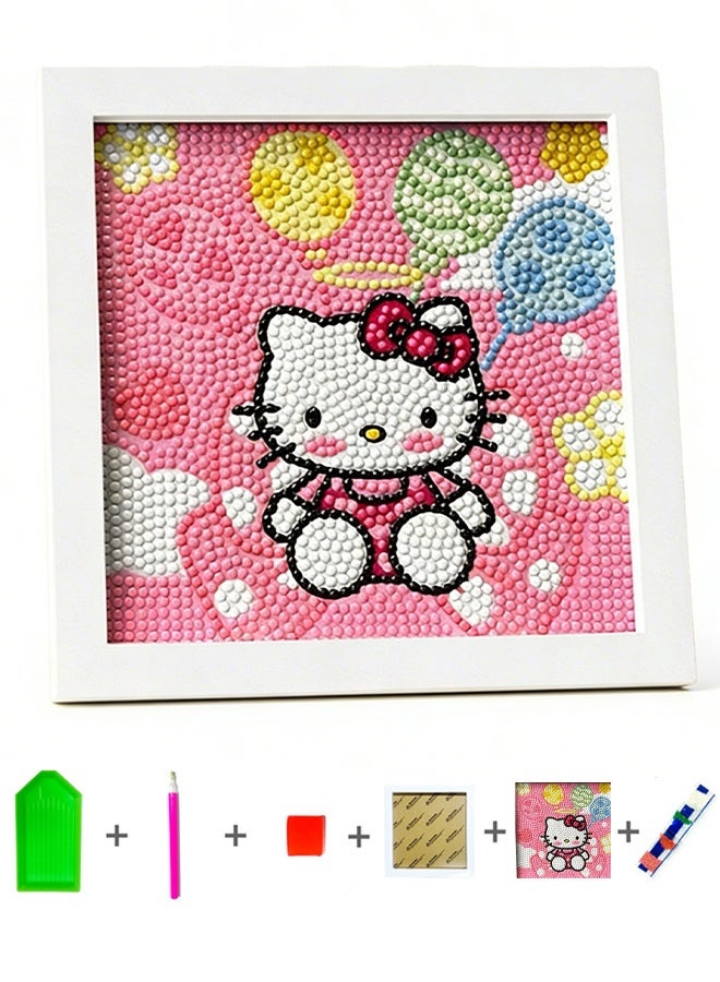Sanrio Hello Kitty DIY Diamond Art Kits Kids with Wooden Frame Easy-5D Diamond Art Painting Kits,Mini Diamond Art Painting for Home Wall Decor(6.69x6.69 inch) - Image 1