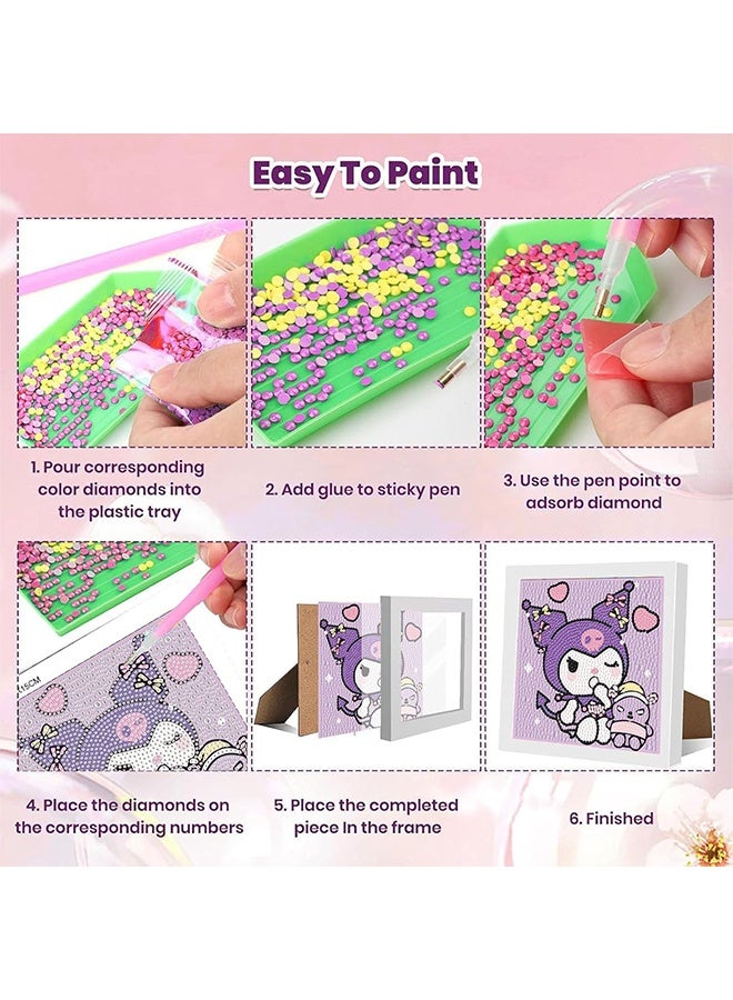 Sanrio Hello Kitty DIY Diamond Art Kits Kids with Wooden Frame Easy-5D Diamond Art Painting Kits,Mini Diamond Art Painting for Home Wall Decor(6.69x6.69 inch) - Image 3