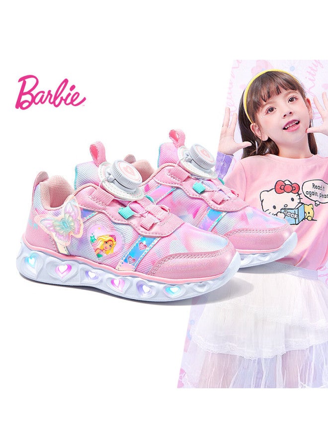 Barbie Babi Children's Shoes, Girls' Rotary Buckle Spring And Autumn Dad Shoes, Light-up Sneakers, Girls' Da6558, Pink, Size 28 - Image 1