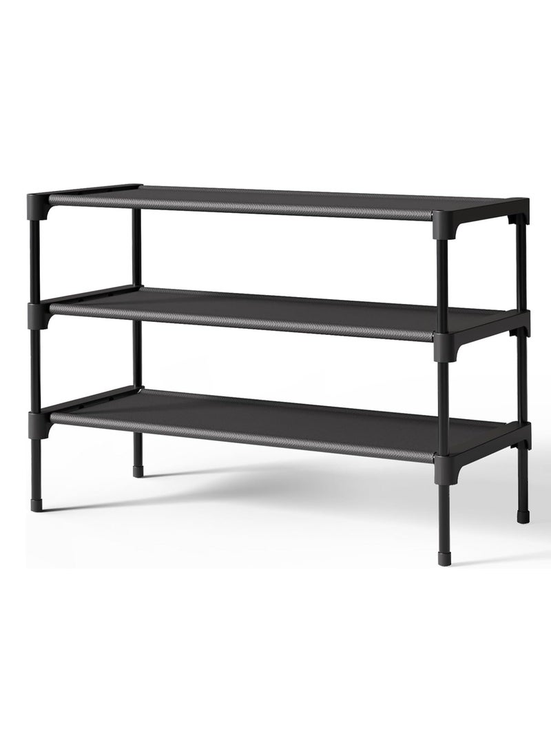 DURKU Shoe Rack - Premium Non-Woven Shoe Rack Shelf, Shoe Organizer for Closet, Entryway, Garage  Corridor, Sturdy  Durable Long Stackable Shoe Shelves, Medium, Black - Image 1
