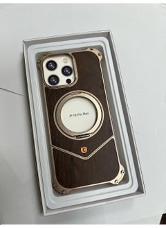 Raxoom Wood Metal Frame Case Cover Compatible for IP 16 pro max | Titanium-Walnut Brown  - Image 1