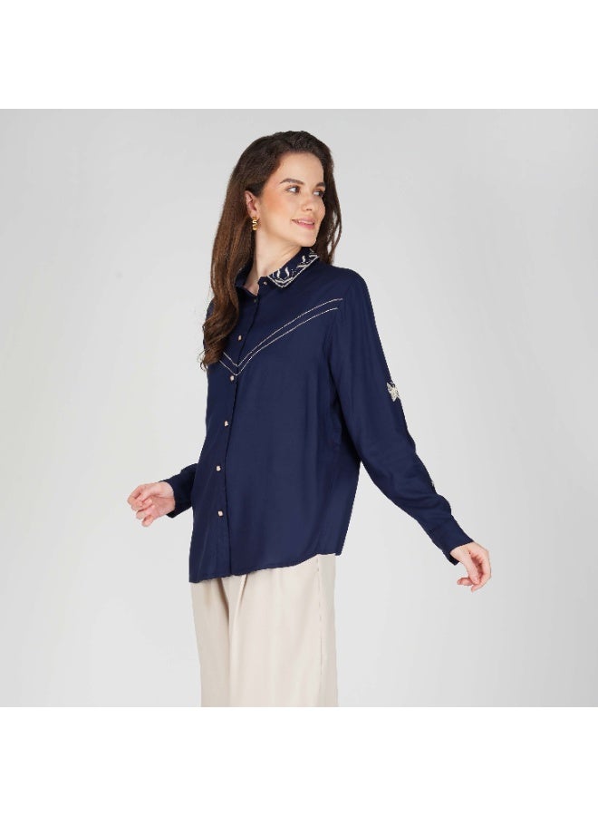 Linelle Soft Crepe Ladies Shirt – Collar Neck and Full Sleeves, Embroidery Detailing - Image 5