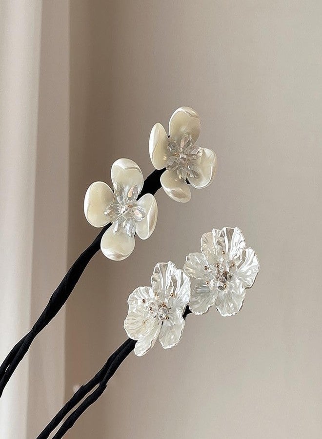 Dwuww 2 Pcs Hair Bun Shining Silver Flowers Deft Bun Ball Hair Clip,Hair Bun Deft Bun for Hair Twister,Tie Dye Deft Bun Hair Bun Hair Accessories for Long Thick Women Girls - Image 1