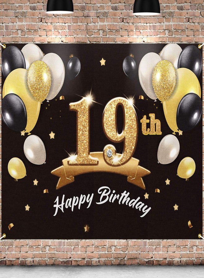 PAKBOOM Happy 19th Birthday Banner Backdrop - 19 Birthday Party Decorations Supplies for Men - Black Gold 4 x 6ft - Image 1