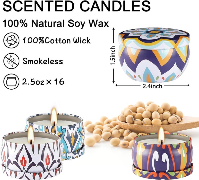 YOROXRG Scented Soy Wax Travel Tin Jar Candles - 2.5 OZ Gifts for Home, Mom - Christmas, Birthday, Thanksgiving, Mother's Day - 16 Pack - Image 5