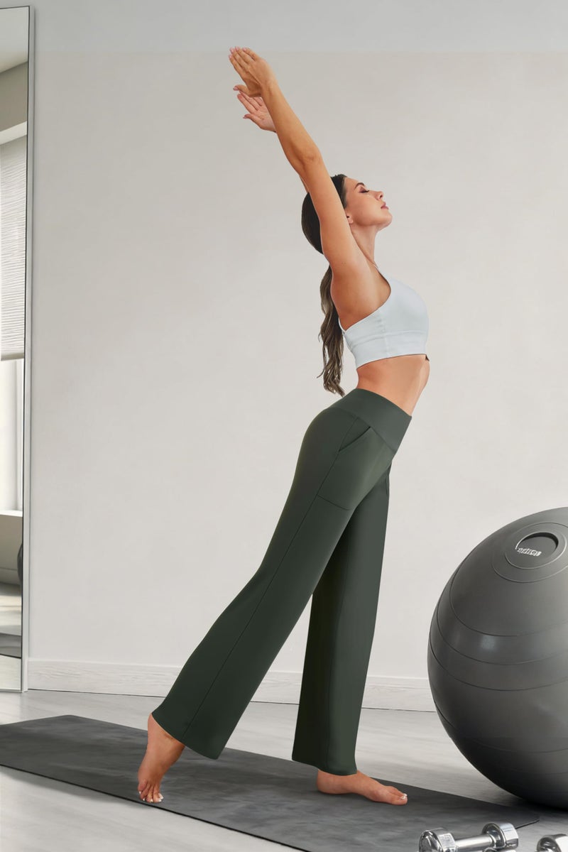 COPYLEAF Wide Leg Pants Woman High Waist Yoga Pants with Pockets Loose Stretch Dress Work Sweatpants Casual Lounge(Army Green XL) - Image 5