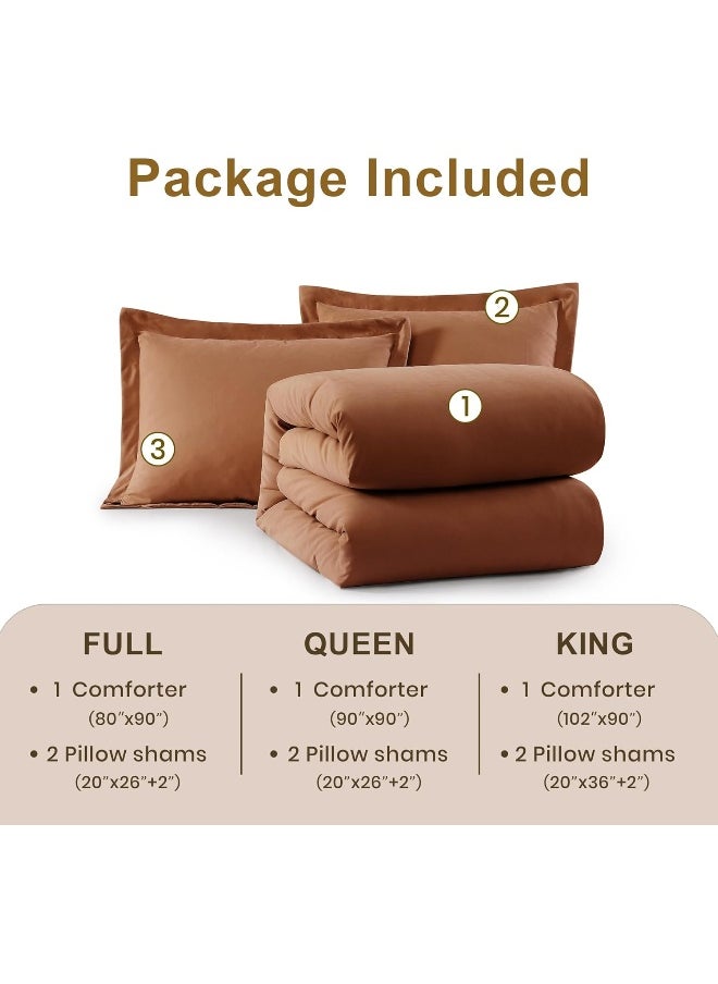AMBERSPACE Burnt Orange King Comforter Set, Microsuede-Like King Bedding Set as Boho Bedding, Fluffy 3 Piece King Size Bed Set, Modern Farmhouse Comforter Sets