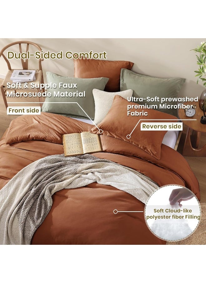 Generic AMBERSPACE Burnt Orange King Comforter Set, Microsuede-Like King Bedding Set as Boho Bedding, Fluffy 3 Piece King Size Bed Set, Modern Farmhouse Comforter Sets  - Image 3