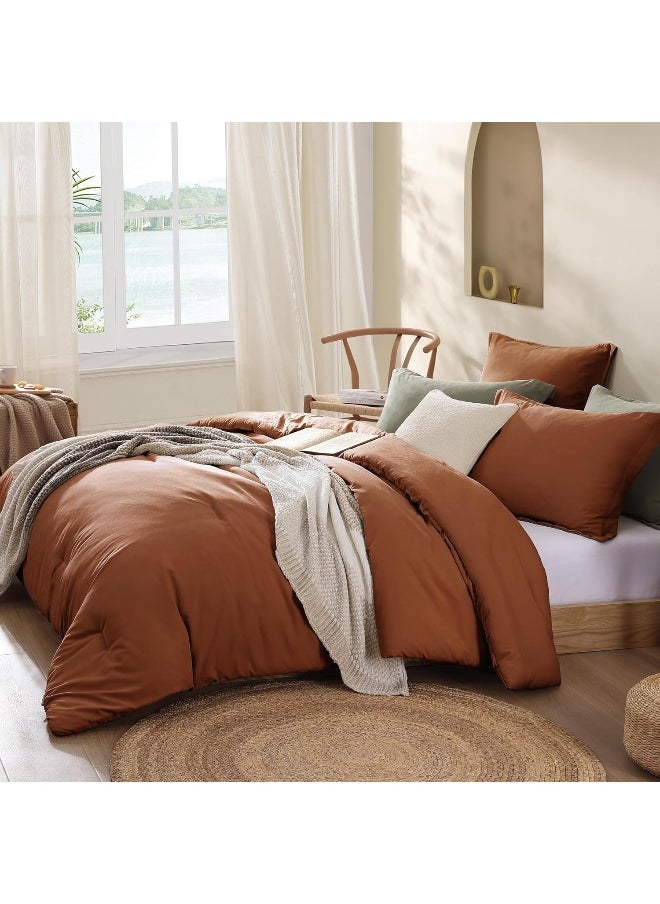Generic AMBERSPACE Burnt Orange King Comforter Set, Microsuede-Like King Bedding Set as Boho Bedding, Fluffy 3 Piece King Size Bed Set, Modern Farmhouse Comforter Sets  - Image 4