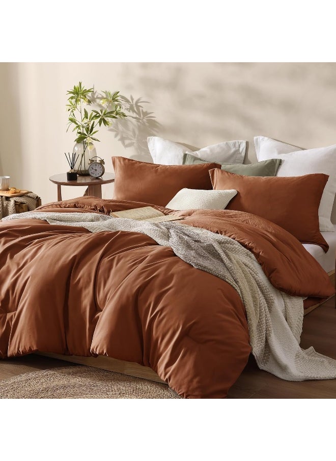 Generic AMBERSPACE Burnt Orange King Comforter Set, Microsuede-Like King Bedding Set as Boho Bedding, Fluffy 3 Piece King Size Bed Set, Modern Farmhouse Comforter Sets  - Image 2