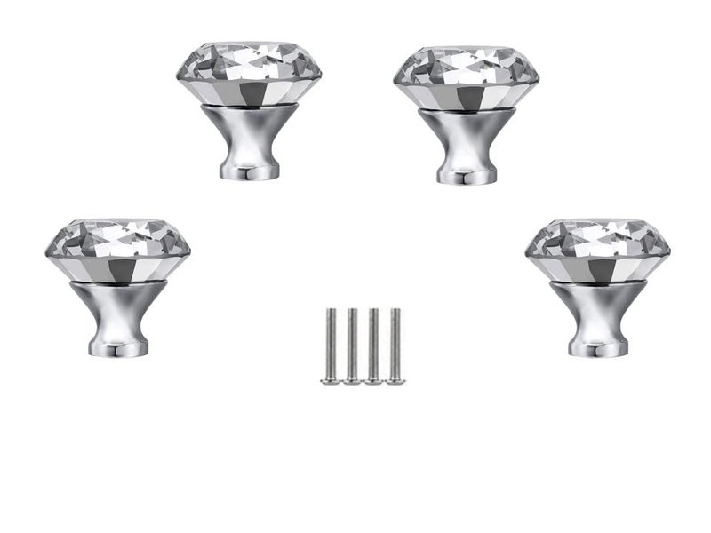 J P Hardware J P Hardware Clear Glass Crystal Diamond Shape Cabinet KnobsGlass Dresser Knobs 30mm Pack of 4 Chrome Diamond knobs 