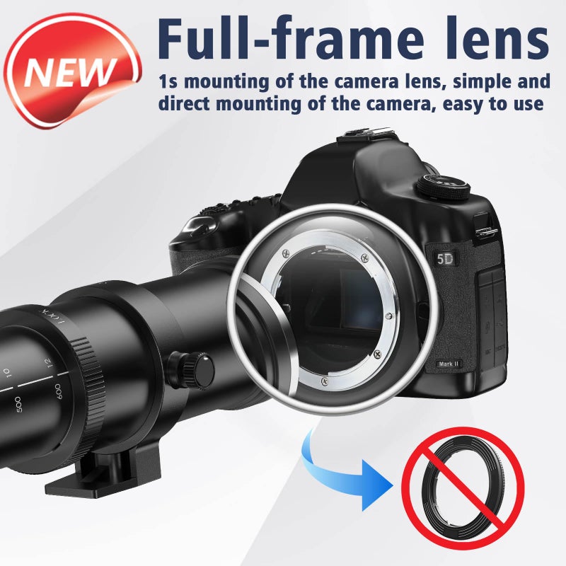 Lightdow EF/EF-S 420-800mm F8.3 Telephoto Zoom Lens(MF) for Canon EOS Rebel T8i/T7i/T7/T6i/T5/T3i/T2i/XSi/SL3/SL2/T100/90D/80D/70D/50D/5D Mark IV/6D II/7D II/1D X III II-Manual Focus DSLR Cameras Lenses(Black) - Image 5