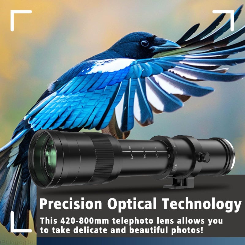 Lightdow EF/EF-S 420-800mm F8.3 Telephoto Zoom Lens(MF) for Canon EOS Rebel T8i/T7i/T7/T6i/T5/T3i/T2i/XSi/SL3/SL2/T100/90D/80D/70D/50D/5D Mark IV/6D II/7D II/1D X III II-Manual Focus DSLR Cameras Lenses(Black) - Image 2