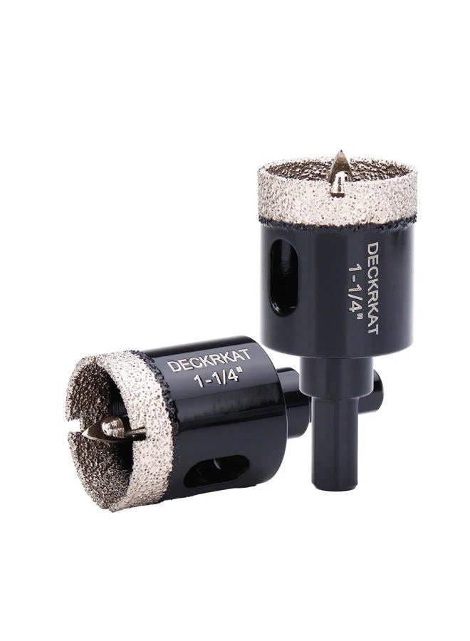 DECKRKAT 1-1/4 Inch Diamond Hole-Saw Bits with Pilot Drill Bit - 2pc 1-1/4" Diamond Tipped Tile Hole Saws with Guiding Bit Accurate Drilling for Porcelain Tile Ceramic Pottery Granite Stone Glass Bottles 32mm - Image 1