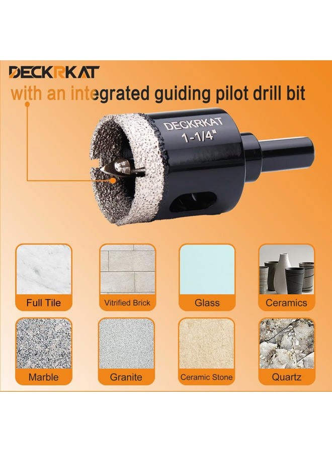 DECKRKAT 1-1/4 Inch Diamond Hole-Saw Bits with Pilot Drill Bit - 2pc 1-1/4" Diamond Tipped Tile Hole Saws with Guiding Bit Accurate Drilling for Porcelain Tile Ceramic Pottery Granite Stone Glass Bottles 32mm - Image 5