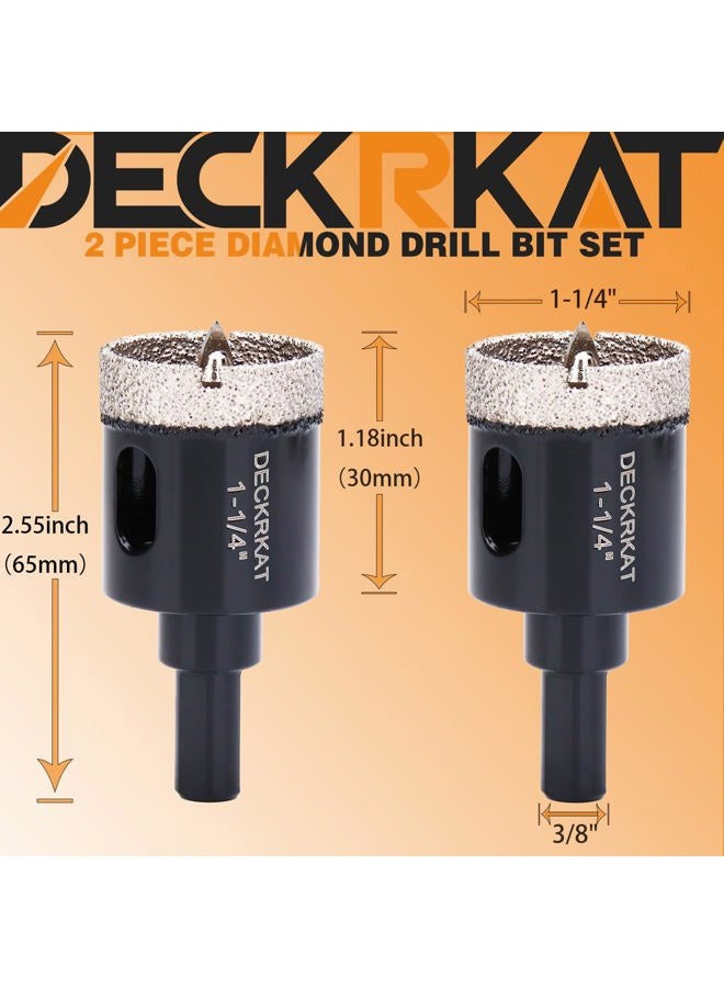 DECKRKAT 1-1/4 Inch Diamond Hole-Saw Bits with Pilot Drill Bit - 2pc 1-1/4" Diamond Tipped Tile Hole Saws with Guiding Bit Accurate Drilling for Porcelain Tile Ceramic Pottery Granite Stone Glass Bottles 32mm - Image 2