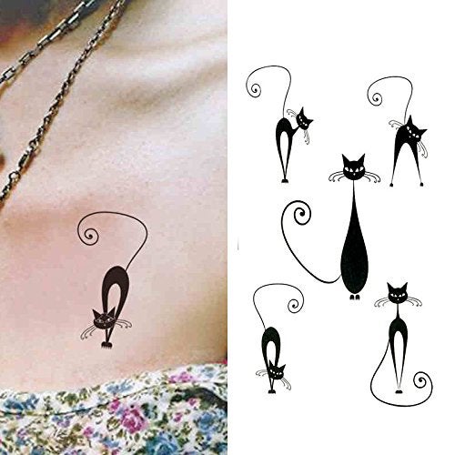 Oottati Small Cute Temporary Tattoo Kitten Cat Neck Hand (Set of 2) - Image 1