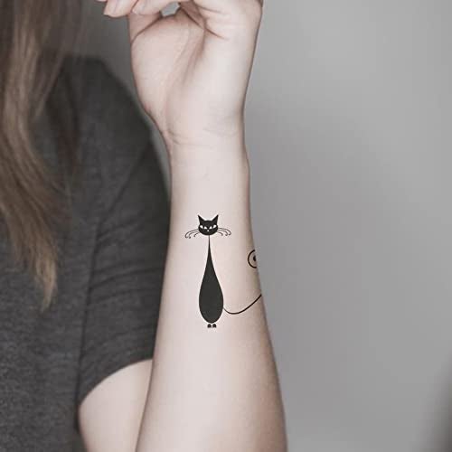 Oottati Small Cute Temporary Tattoo Kitten Cat Neck Hand (Set of 2) - Image 3