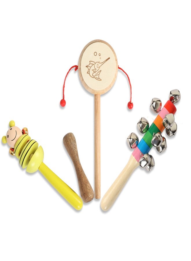 DIETURY Wooden Baby Rattle Set of 3 for Newborn Babies | Natural Handmade Wooden Teether & Musical Sound Toys | Non-Toxic Safe Sensory Development Toys for Infants & Toddlers (0-24 Months) - Image 1