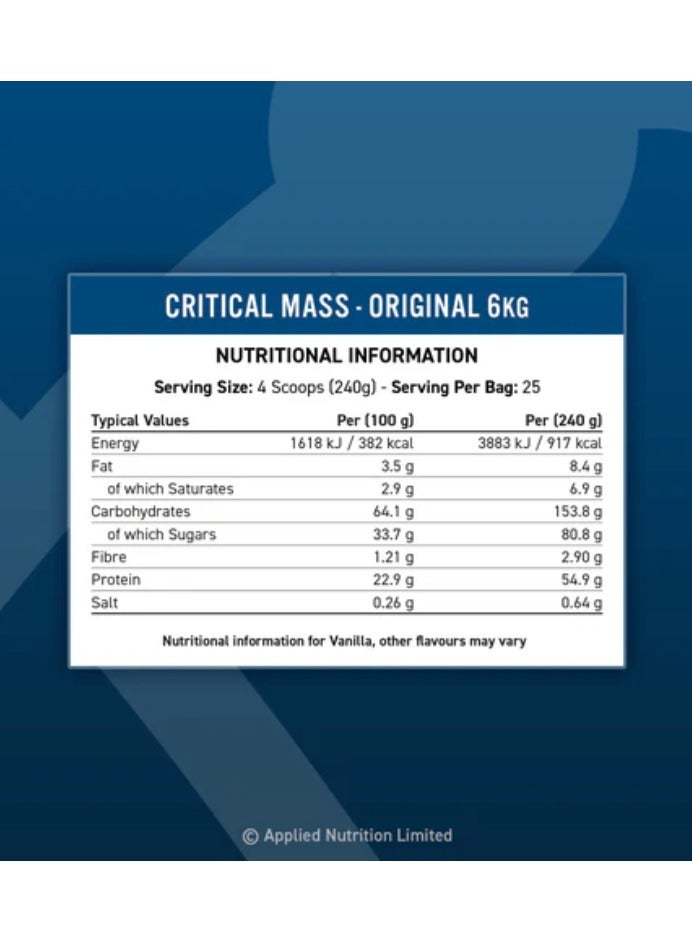 Applied Nutrition Critical Mass 6kg Chocolate Flavor 25 Serving - Image 4