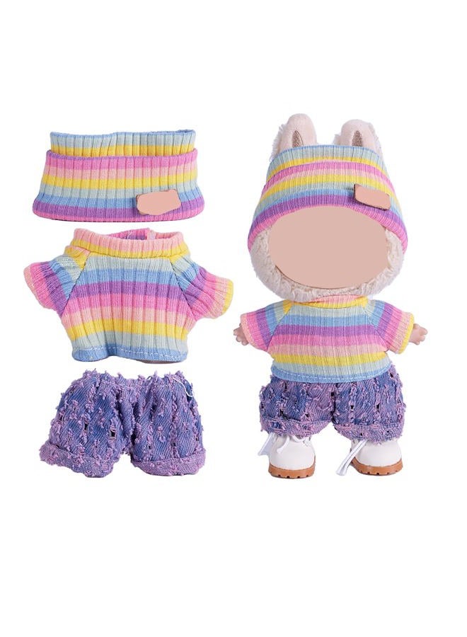 SHUOXUKE Clothes for 17cm Doll (NO Doll),Adorable Outfit ，Handcrafted Clothes Set with Dress Up ,Ropa Accessories Hat + Sweater + Pants (Rainbow + Purple) - Image 1