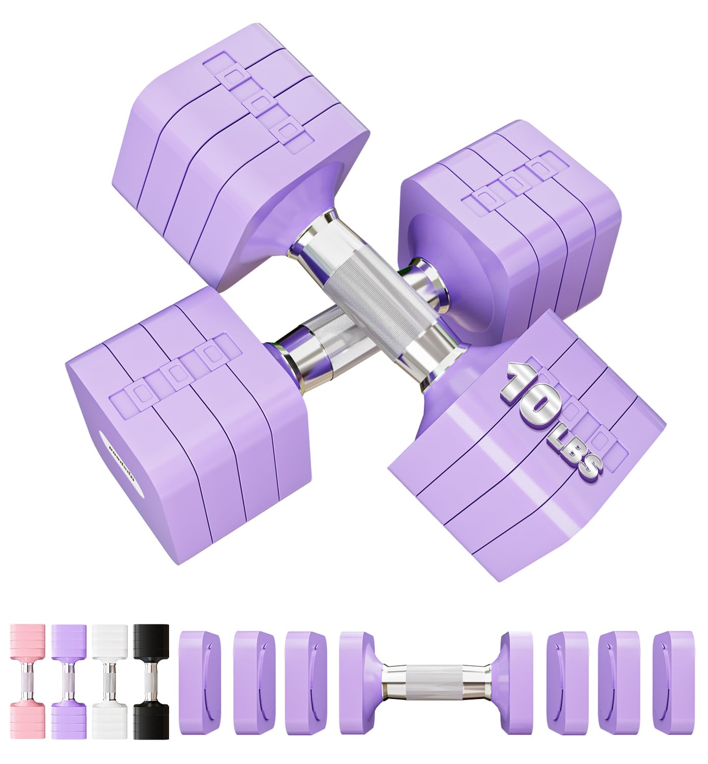 20 LBS Dumbbells Adjustable Hand Weights for Women Men, 4 in 1 Free Weight Dumbbell Set Adjust Hand Weight Set Exercise Fitness Dumbbells for Home Gym Workout Equipments, Purple