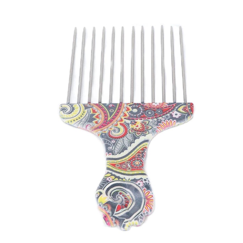 ANGGREK Afro Pick Comb  Stainless Steel Detangler for Curly Hair Styling Waist flower K4
