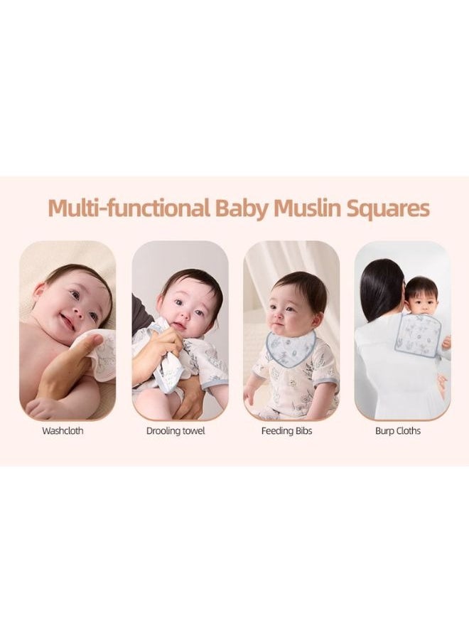 SEEDNUR - Baby Muslin Washcloths, Soft, Breathable, Lightweight and Moisture Absorption 4 Layer Size 10x10 Multi Functional Washcloths, Drooling Towel, Feeding Bibs and Burp Cloths 3pcs/Box - Image 1