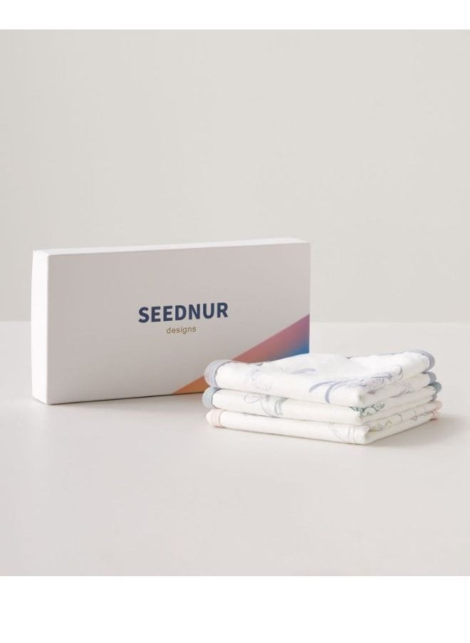 SEEDNUR - Baby Muslin Washcloths, Soft, Breathable, Lightweight and Moisture Absorption 4 Layer Size 10x10 Multi Functional Washcloths, Drooling Towel, Feeding Bibs and Burp Cloths 3pcs/Box - Image 1