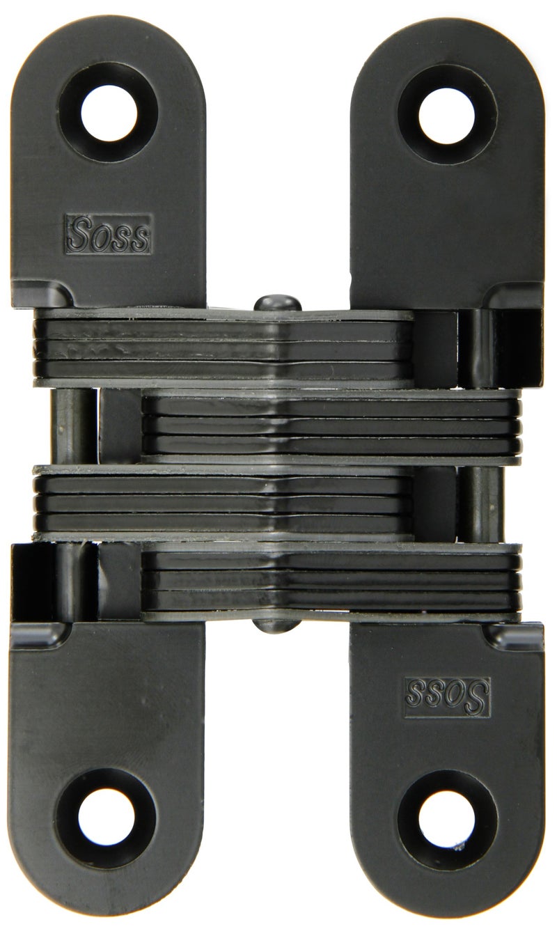 SOSS 216US19 Mortise Mount Invisible Hinge with 4 Holes Zinc Black ECoated Finish 458 Leaf Height 1 Leaf Width 1716 Leaf Thickness 14 x 112 Screw Size