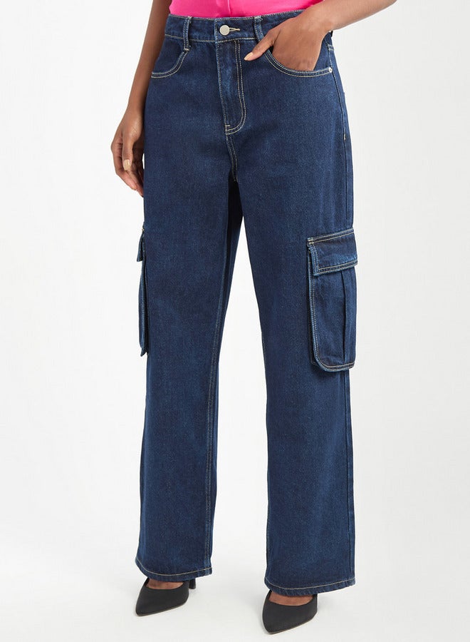 Splash FAV Solid Wide Leg Jeans with Pockets - Image 1