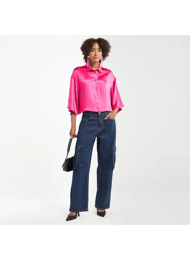 FAV Solid Wide Leg Jeans with Pockets