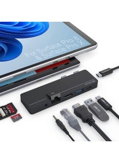 Surface Pro 8 Hub Docking Station with 4K HDMI, USB-C Thunerbolt 4 (Display+Data+PD Charging), USB 3.0, USB C(Data), 100M LAN, Audio, SD+TF Card Slot, Triple Display for Microsoft Surface Pro 8/Pro X