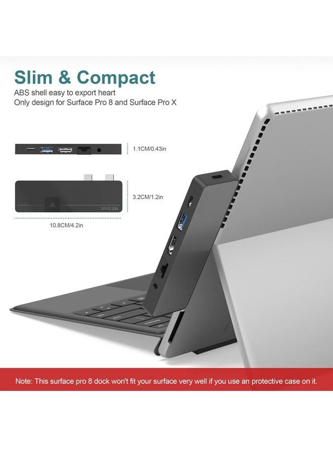 SYOSI - Surface Pro 8 Hub Docking Station with 4K HDMI, USB-C Thunerbolt 4 (Display+Data+PD Charging), USB 3.0, USB C(Data), 100M LAN, Audio, SD+TF Card Slot, Triple Display for Microsoft Surface Pro 8/Pro X - Image 1