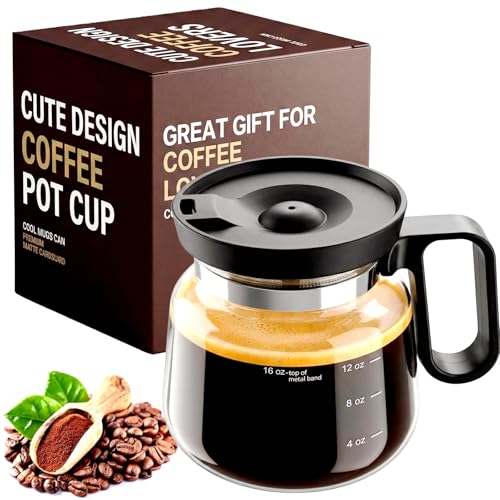 Bohodiy Coffee Pot Mug with Lid, 16oz Glass Mini Coffee Pot Cup, Heat-Resistant Clear Travel Mug, Spill-Resistant Novelty Coffee cup for Office Desk & Coffee Lovers gift - Image 1