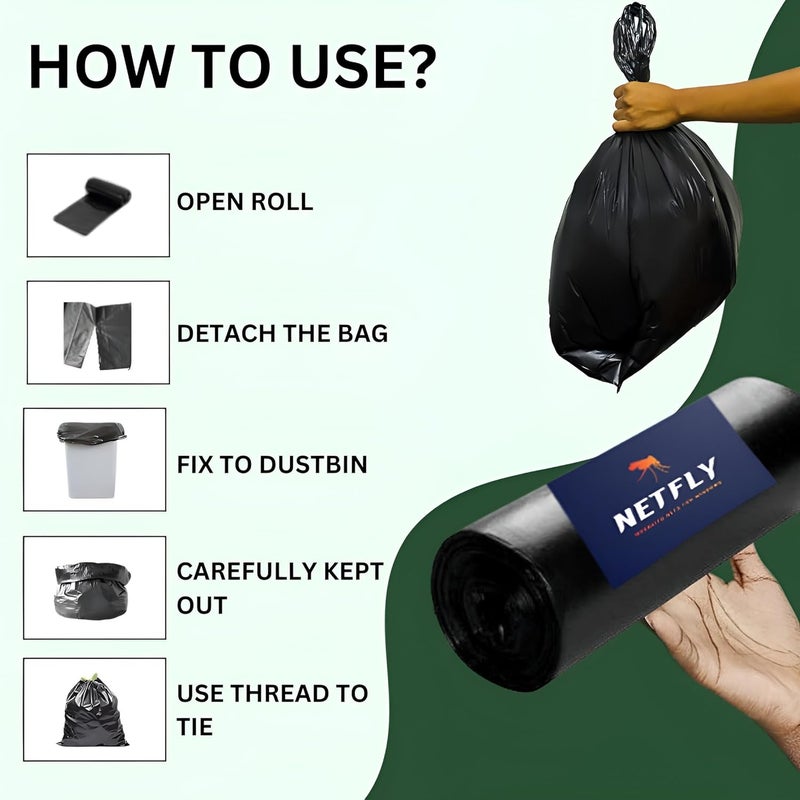 NETFLY MOSQUITO NET Netfly Garbage Bag Dustbin Bags Trash bags Black Color 30 BAGS PER ROLL PACK OF 3 ROLLS 17 X 19 INCHES TOTAL 30 X 3 90 BAGS  - Image 3