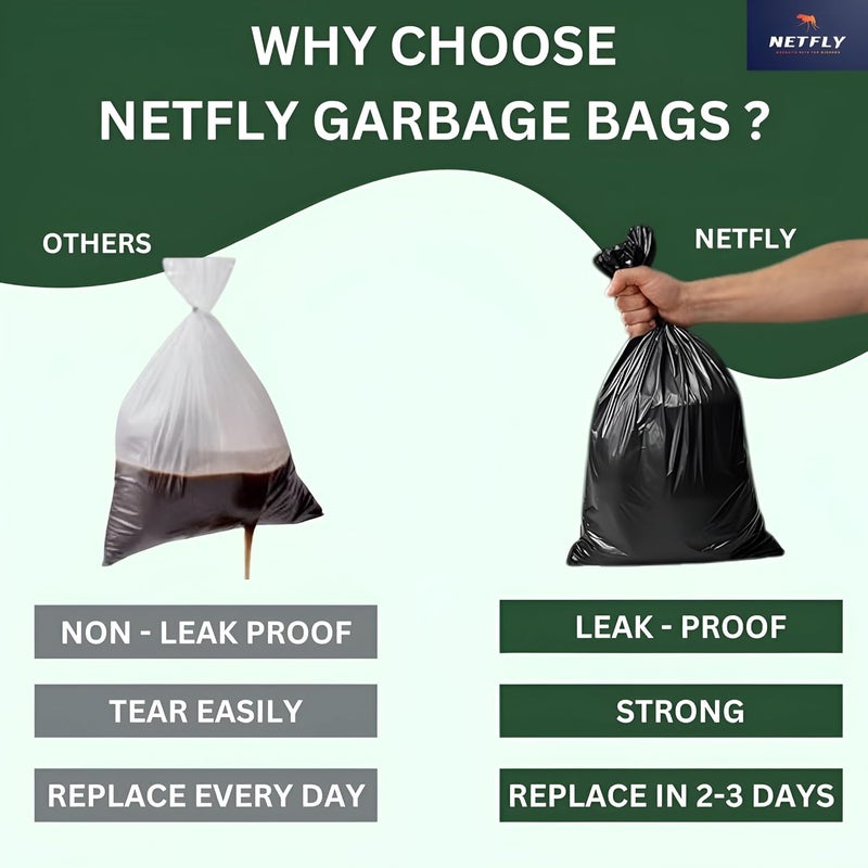 NETFLY MOSQUITO NET Netfly Garbage Bag Dustbin Bags Trash bags Black Color 30 BAGS PER ROLL PACK OF 3 ROLLS 17 X 19 INCHES TOTAL 30 X 3 90 BAGS  - Image 5