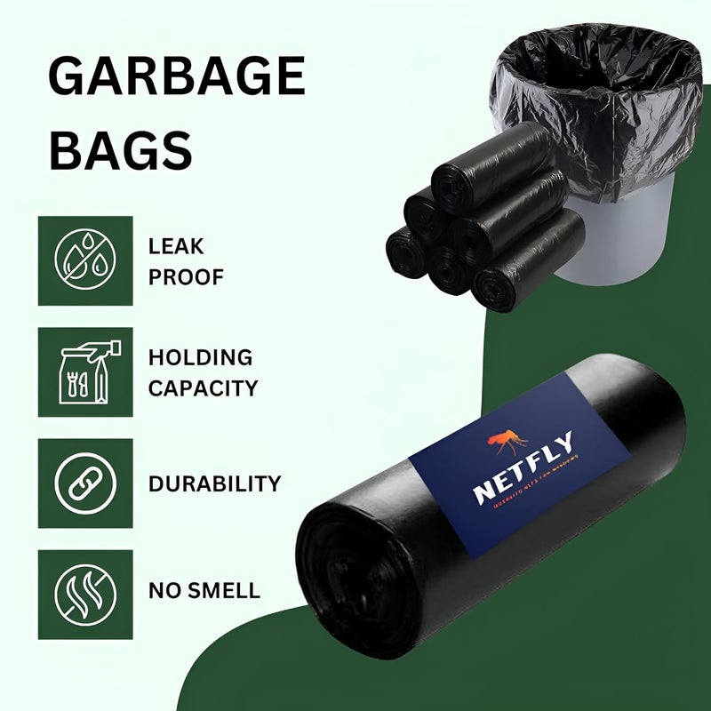 NETFLY MOSQUITO NET Netfly Garbage Bag Dustbin Bags Trash bags Black Color 30 BAGS PER ROLL PACK OF 3 ROLLS 17 X 19 INCHES TOTAL 30 X 3 90 BAGS  - Image 2