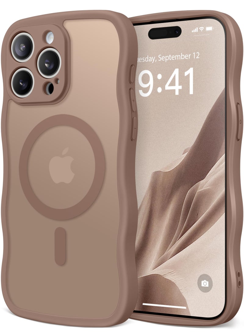 CAPRARO Cute for iPhone 15 Pro  Case, Compatible with MagSafe, [Curly Wave Edge] [Full Camera Protection] [14 FT Drop Shockproof Protection] Magnetic Phone Case for 15 Pro  6.1 Inch, Brown  - Image 1