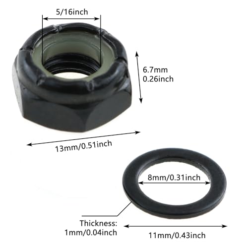 LUORNG 2 Sets Skateboard Side Nut Washer Black Imperial Hex M8 Skateboard Car Nut and Skateboard Axle Washer Suitable for Skateboard and Longboard - Image 3