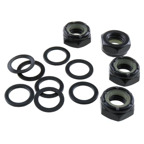 LUORNG 2 Sets Skateboard Side Nut Washer Black Imperial Hex M8 Skateboard Car Nut and Skateboard Axle Washer Suitable for Skateboard and Longboard - Image 4