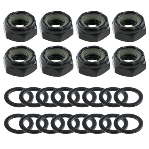 LUORNG 2 Sets Skateboard Side Nut Washer Black Imperial Hex M8 Skateboard Car Nut and Skateboard Axle Washer Suitable for Skateboard and Longboard - Image 1