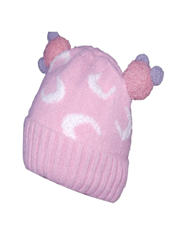 Malvina قبعة مالفينا الشتوية الدافئة المحبوكة للأطفال (الأولاد والبنات) بتصميم ميكي ماوس من الجهتين مع بوم بوم (وردي) - (1-4 سنوات) - Image 1