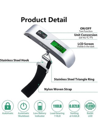 Digital Hanging Luggage Scale Portable Handheld Baggage Scale With Small Mini Key Lock For Travel Suitcase Scale For Traveling With Lcd Display 50Kg/110Lb - view 2