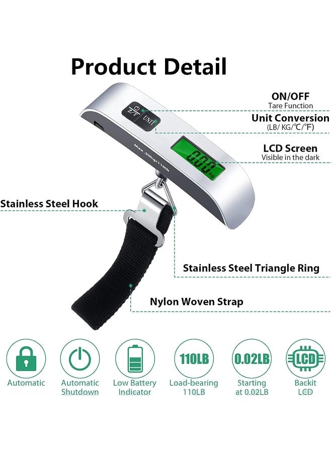 MOMENT ميزان أمتعة رقمي معلق محمول باليد مع قفل مفتاح صغير للسفر لحقائب السفر مع شاشة LCD 50Kg/110Lb - Image 2