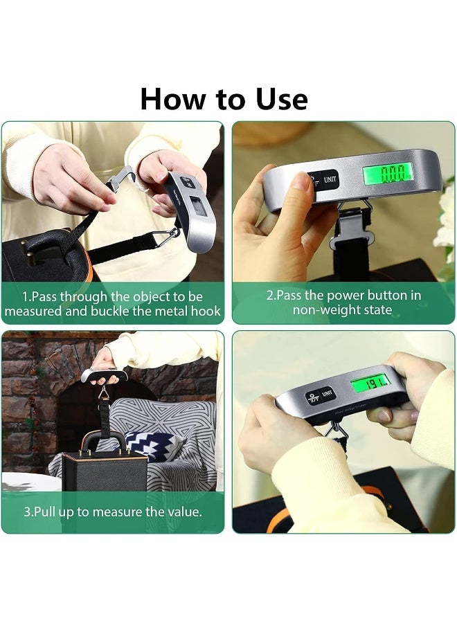 MOMENT ميزان أمتعة رقمي معلق محمول باليد مع قفل مفتاح صغير للسفر لحقائب السفر مع شاشة LCD 50Kg/110Lb - Image 3
