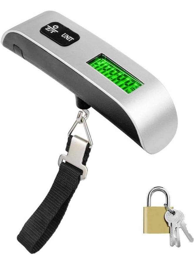 MOMENT ميزان أمتعة رقمي معلق محمول باليد مع قفل مفتاح صغير للسفر لحقائب السفر مع شاشة LCD 50Kg/110Lb - Image 1