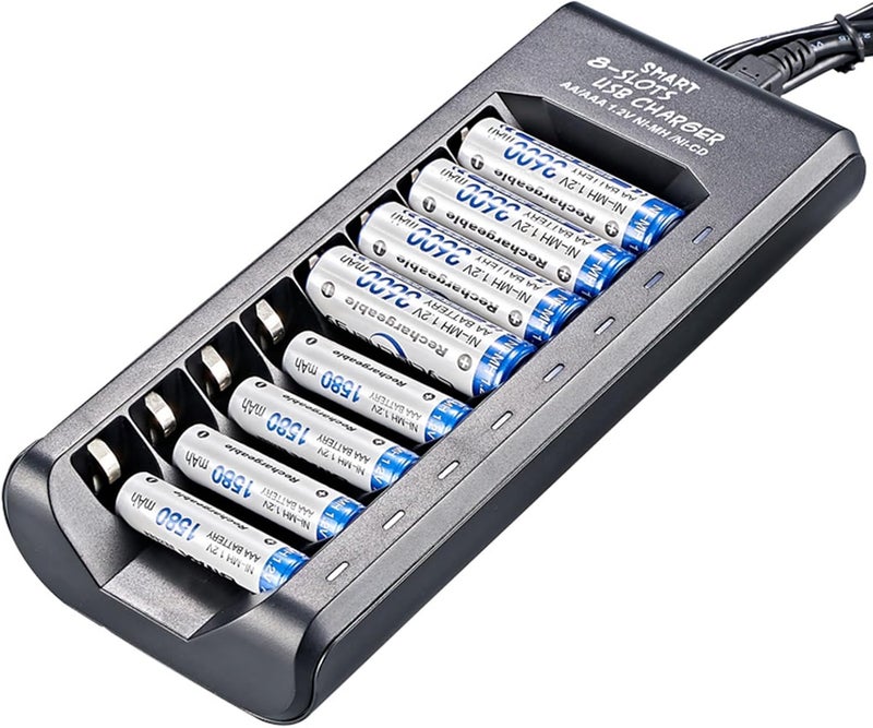 Eacam 8-Slot Smart Battery Charger for 1.2V Ni-MH AA/AAA Rechargeable Batteries USB Plug and Play Battery Charging Dock - Image 5