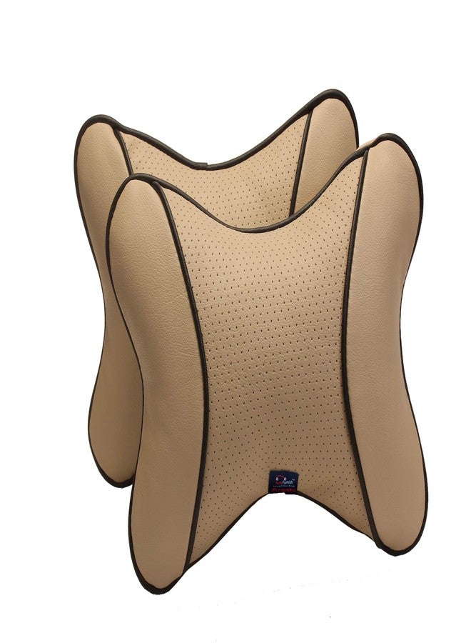 AutoFurnish Premium Car Pillow Neck Rest (Beige)- Set of 2 - Image 1