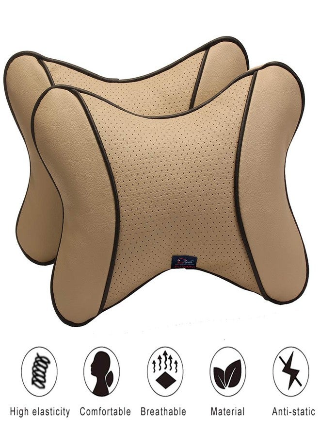 AutoFurnish Premium Car Pillow Neck Rest (Beige)- Set of 2 - Image 2
